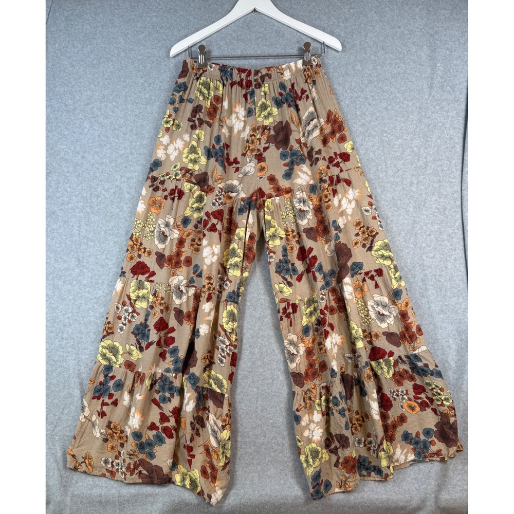 Natural Life OS Wide Leg Floral Boho Cotton Blend Tiered Ruffle Pants